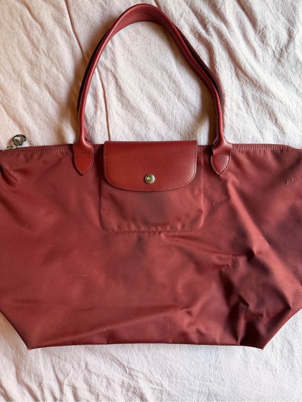 Longchamp Red Tote with Top Flap and Double Handles
